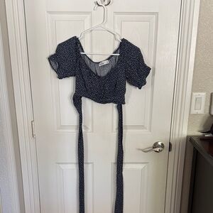Hollister Navy Polka Dot Tie-Front Crop Top